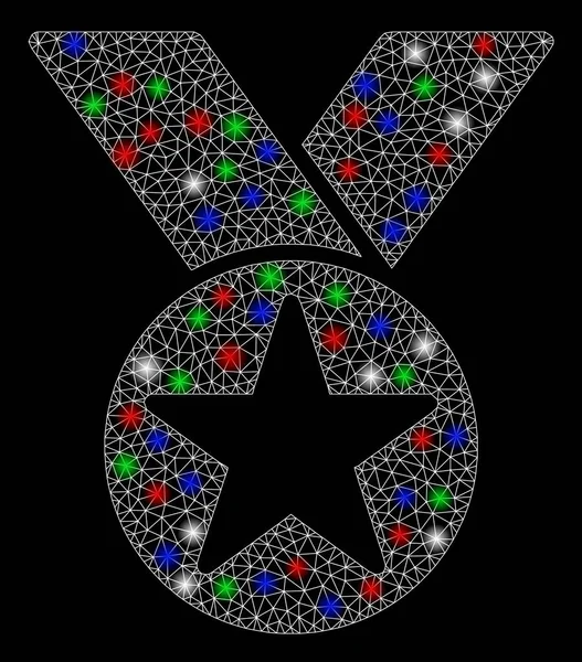 Médaille d'étoile de réseau de maille lumineuse avec taches de fusée éclairante — Image vectorielle