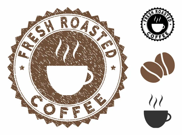 Grunge Textured Fresh Roasted Coffee Stamp Seal with Coffee Cup — стоковий вектор