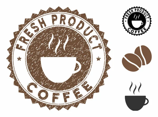 Гранж текстурированный свежий продукт печать кофе марки с чашкой кофе — стоковый вектор