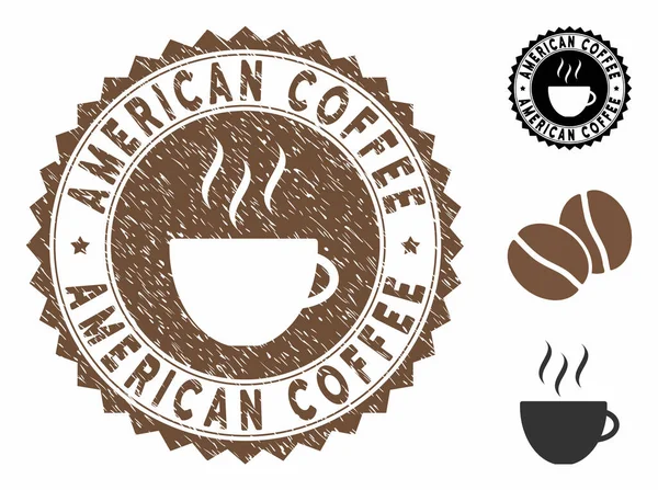 Grunge texturizado selo de café americano com xícara de café — Vetor de Stock