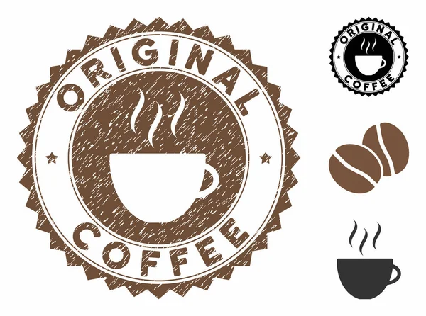 Grunge texturizado selo de café original com xícara de café — Vetor de Stock