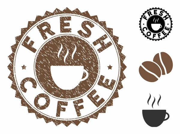 Grunge Textured Fresh Coffee Stamp Seal with Coffee Cup — стоковий вектор