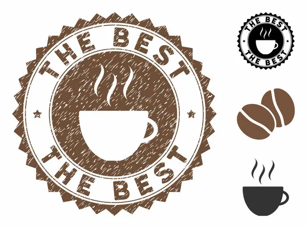 Grunge texturerade den bästa stämpling tätning med kaffe Cup — Stock vektor