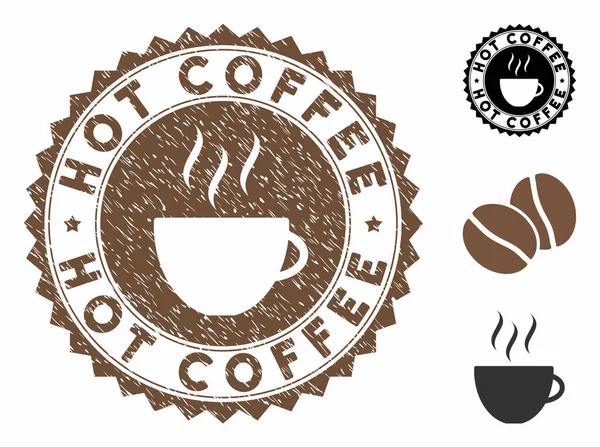 Grunge Textured Hot Coffee Stamp Seal with Coffee Cup — Stock vektor