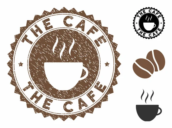 Grunge Textured The Cafe Stamp Seal with Coffee Cup — стоковий вектор