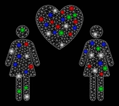 Parlak Kablo Çerçevesi Parlak Noktalı Lesbi Aşk Çifti