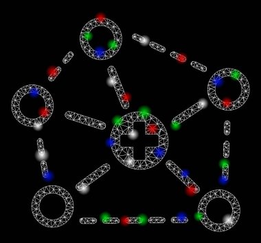 Flaş Noktaları ile Parlak Kablo Çerçevesi Tıbbi Ağ Yapısı