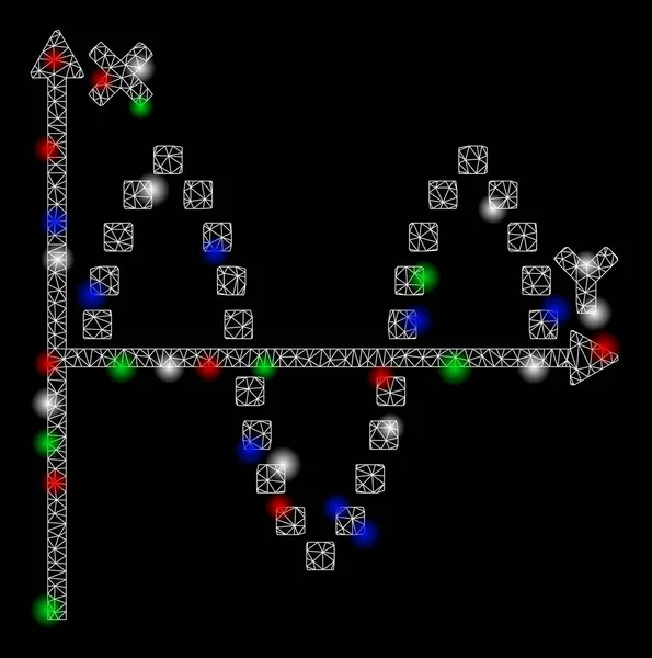 Red de malla brillante Sinusoid Plot con puntos de llamarada — Vector de stock