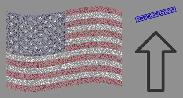 Σημαία Usa Στυλιζαρισμένη σύνθεση βέλους και υφασμένες οδηγίες οδήγησης Σφραγίδα — Διανυσματικό Αρχείο