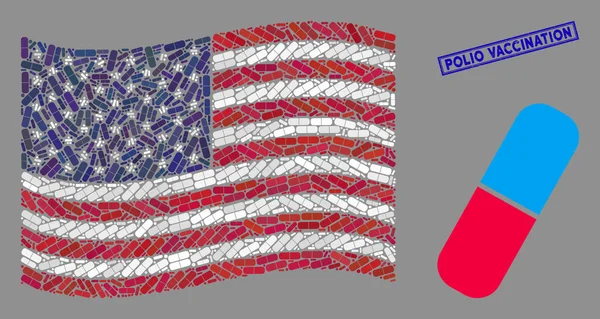 Мозаика американского флага о противозачаточных таблетках и вакцинационной марке гранж-полиомиелита — стоковый вектор