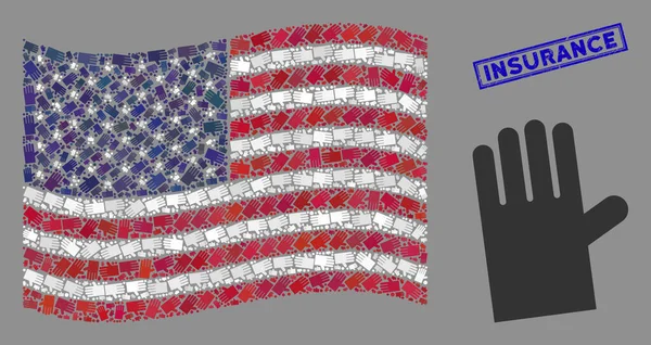 Мозаика флага США из резиновых перчаток и текстурированной страховой печати — стоковый вектор