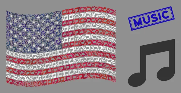 Drapeau américain Stylisation de la musique et timbre de musique texturée — Image vectorielle