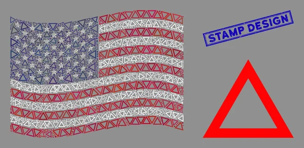 Мозаика флага США из контурного треугольника и марки с изображением печатей бедствий — стоковый вектор