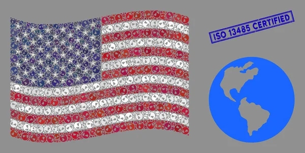 Флаг США Стилизация всемирного глобуса и текстурированная печать ISO 13485 — стоковый вектор