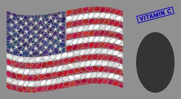 Стилизация американского флага заполненного эллипса и гранж-витамина С — стоковый вектор