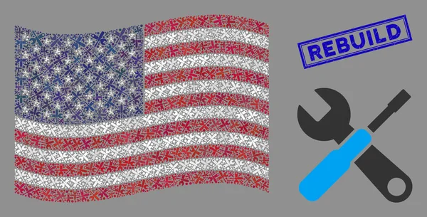 Мозаика флага США "Инструменты и печать гранжа" — стоковый вектор