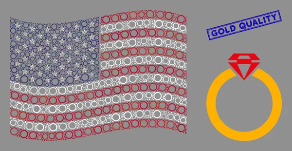 American Flag Stylization of Ruby Ring and Textured Gold Quality Seal — Stok Vektör