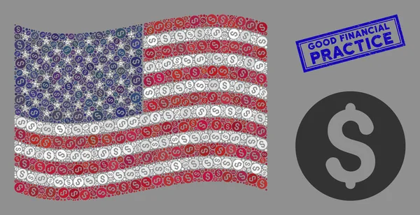 Americká vlajka stylizace mincí a texturované správné finanční praxe razítko — Stockový vektor