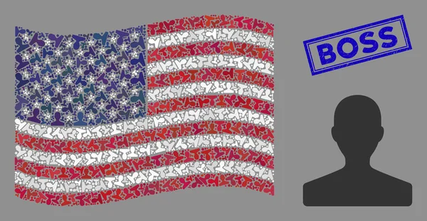 Bandera de EE.UU. Composición estilizada del Sello de Cliente y Jefe Grunge — Archivo Imágenes Vectoriales