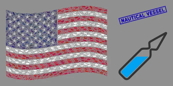Amerikan Bayrağı Ampul ve Tehlike Denizcilik Mührünün Biçimlendirilmiş Bileşimi — Stok Vektör