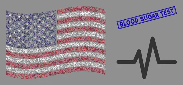 Drapeau des États-Unis Stylisation du sceau d'analyse de la glycémie texturée et des légumineuses — Image vectorielle
