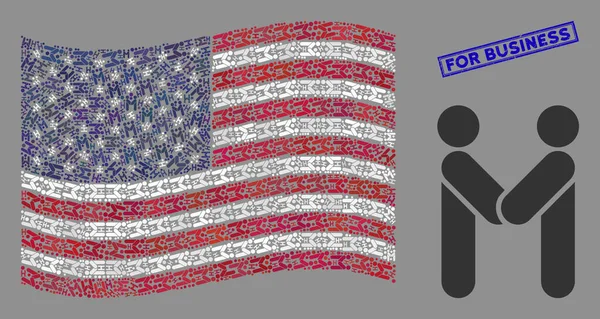 Αμερικανική Σημαία Μωσαϊκό Προσώπων Χειραψία και Κίνδυνος για Επαγγελματική Σφραγίδα — Διανυσματικό Αρχείο