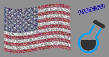 Retort ve Dokulu Temiz Su Mührü Birleşik Devletler Bayrak Mozaiği