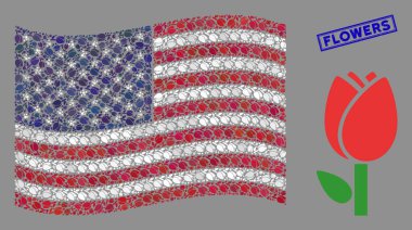 Lale ve Dokulu Çiçeklerin Usa Bayrak Kolajı