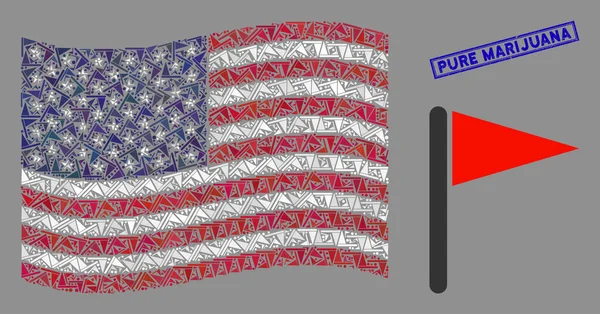 United States Flag Collage of Triangle Flag and Grunge Pure Marijuana Seal — стоковий вектор