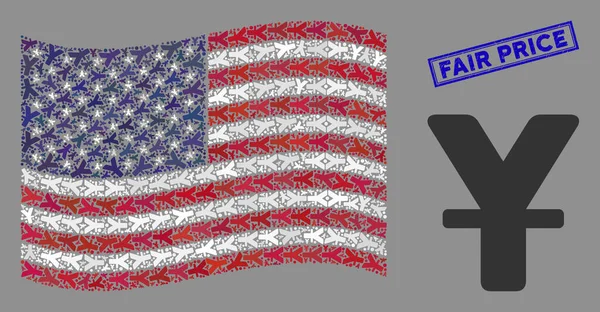 United States Flag Collage of Yuan and Grunge Fair Price Seal — стоковий вектор