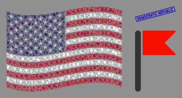Vereinigte Staaten Flagge Stilisierung der Flagge und Grunge demokratische Republik Stempel — Stockvektor