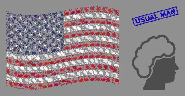 American Flag Collage de perfil rubio y sello de hombre habitual rayado — Archivo Imágenes Vectoriales