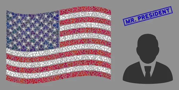 États-Unis Drapeau stylisé Composition du gestionnaire et texturé Monsieur le Président Sceau — Image vectorielle