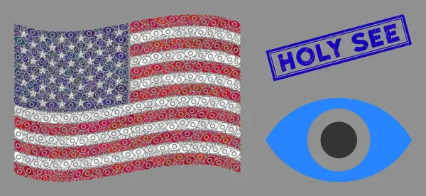 Флаг США Мозаика глаза и царапанная печать Святого Престола — стоковый вектор