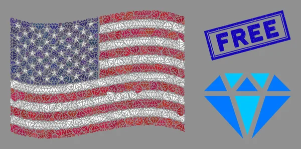Флаг США Коллаж алмазной и текстурированной свободной печати — стоковый вектор