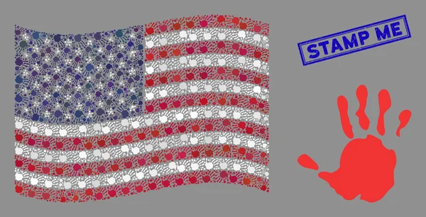 United States Flag Stylizované Složení Ruční tisk a texturované razítko Me razítko — Stockový vektor