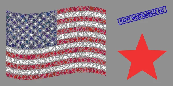 Мозаика американского флага "Звезда фейерверков" и "С Днем Независимости!" — стоковый вектор