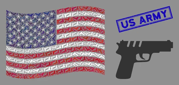 Amerikan Bayrak Tabancası ve Grunge Amerikan Ordusu Damgası — Stok Vektör