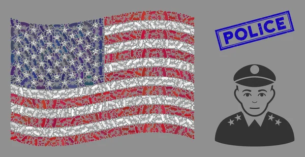 ABD Bayrak Genel ve Tehlike Polisi Mührü Mozaiği — Stok Vektör