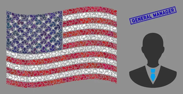 Usa Flag Stylizované složení manažera a správce tísně Stamp — Stockový vektor