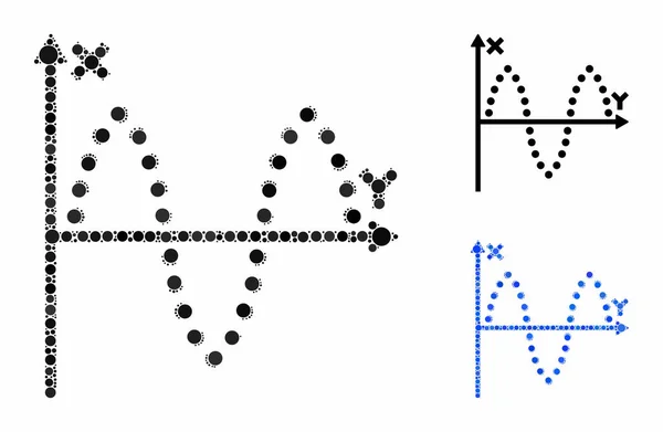 Parcela sinusoidal Composición Icono de puntos redondos — Vector de stock