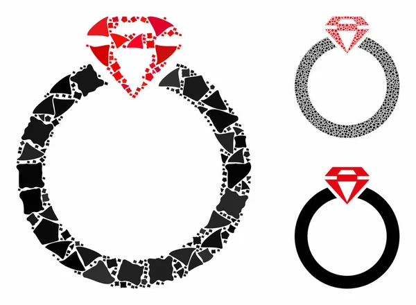 Anel de diamante ícone mosaico de peças robustas — Vetor de Stock