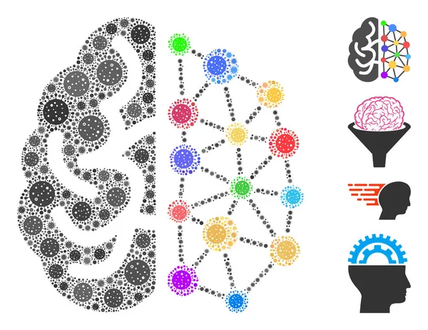 Creative Brain Collage of Covid Virus Icons — Stock Vector