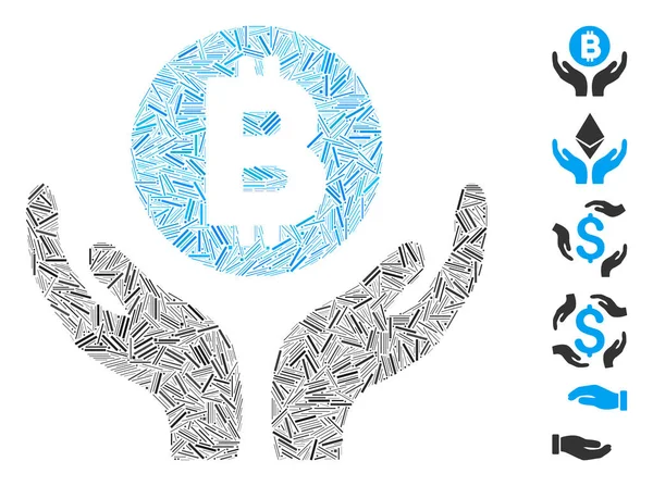 Line Mosaic Bitcoin Support Hands Icon — Stockvektor