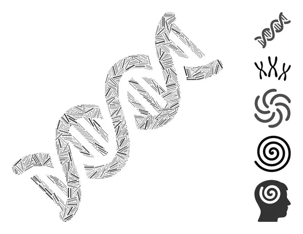 Hatch Collage ADN espiral icono — Vector de stock