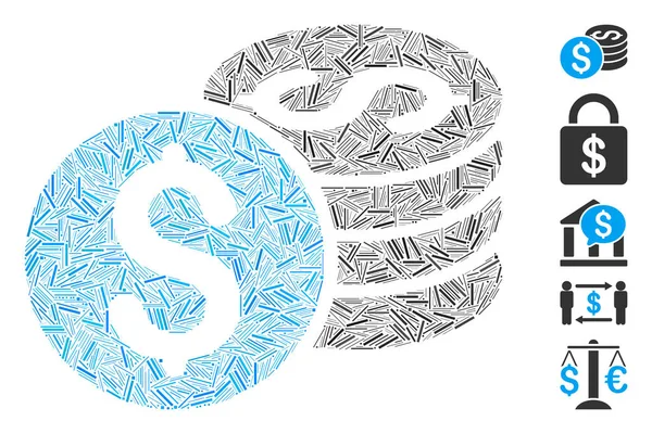 Icono de pila de monedas de dólar de mosaico de guion — Vector de stock