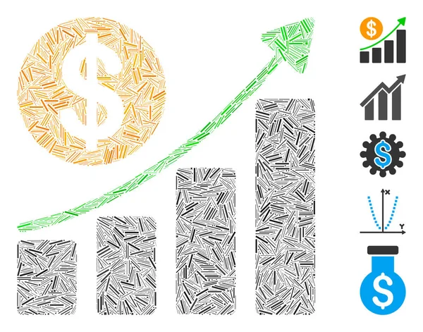 Dash Collage Dollar Growth Graph Icon — Stockový vektor