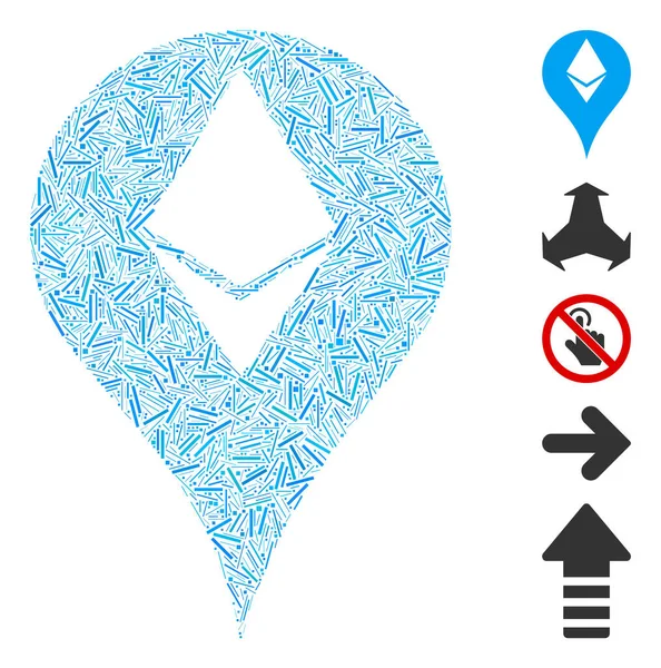 Hatch Mosaic Ethereum Mapa Icono marcador — Vector de stock