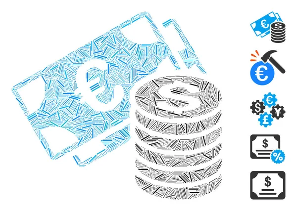 Hatch Mosaic Euro et Dollar Cash Icône — Image vectorielle