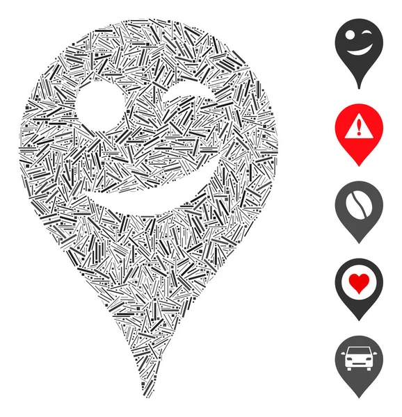 Línea Mosaico Broma Smiley Mapa Icono marcador — Archivo Imágenes Vectoriales